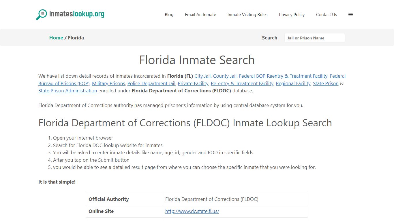 Florida Inmate Lookup & Search - Florida Department of Corrections ...