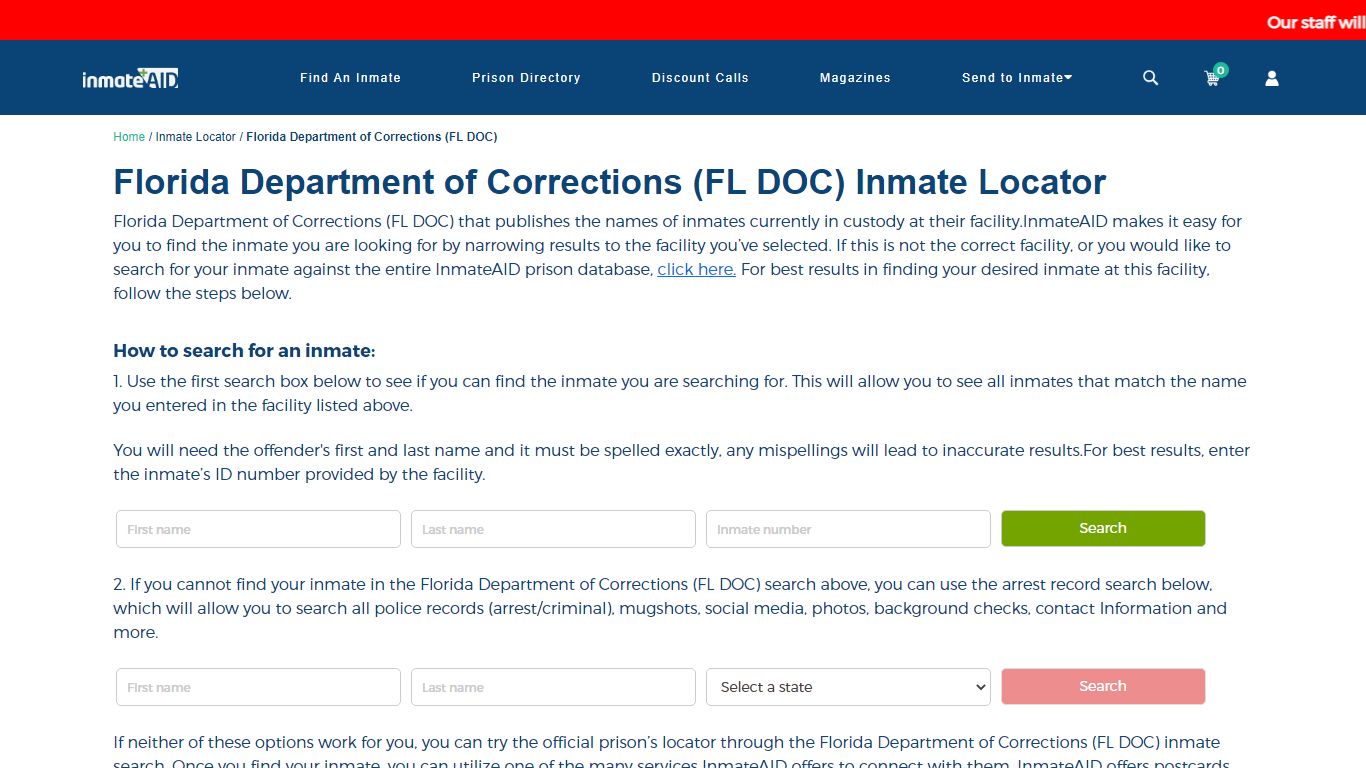 Florida Department of Corrections (FL DOC) Inmate Locator