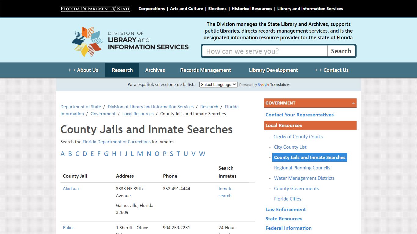 County Jails and Inmate Searches - Division of Library and ... - Florida