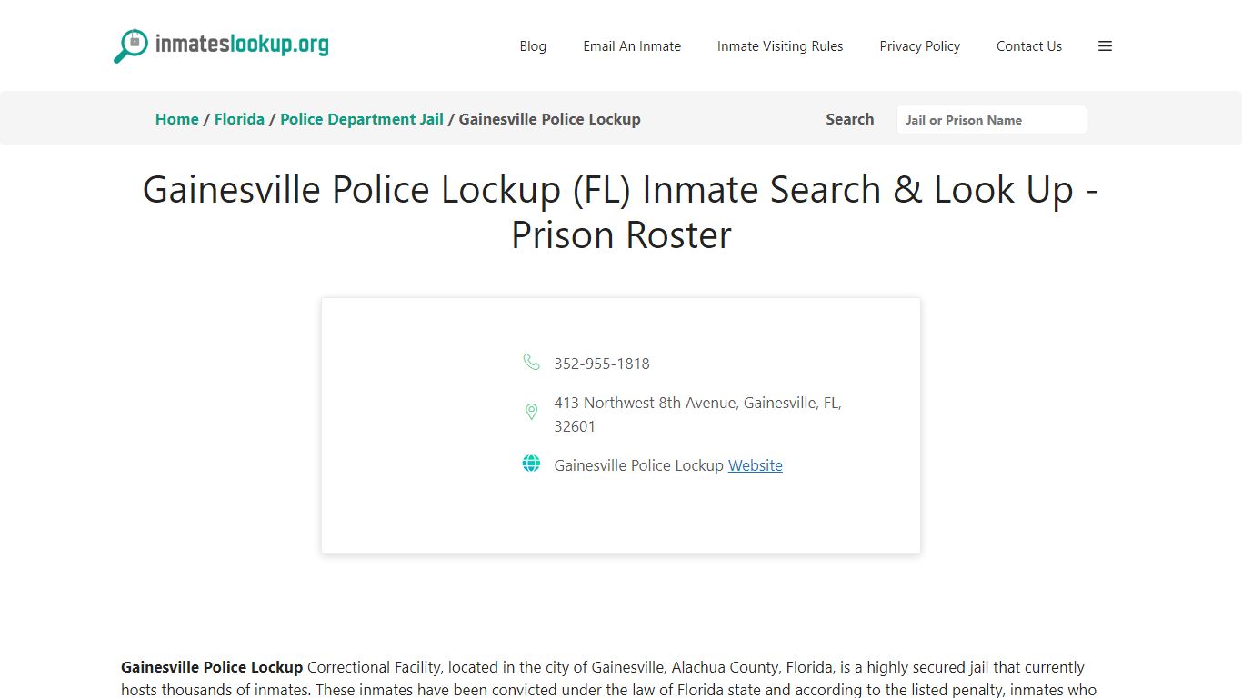 Gainesville Police Lockup (FL) Inmate Search & Look Up - Prison Roster